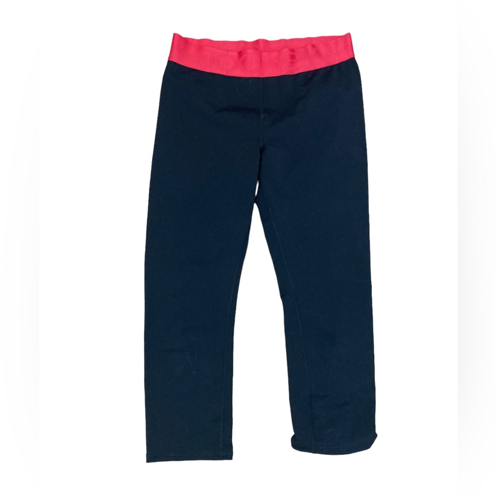 Jockey 3/4 Black Leggings Medium with hot pink waist band‎
